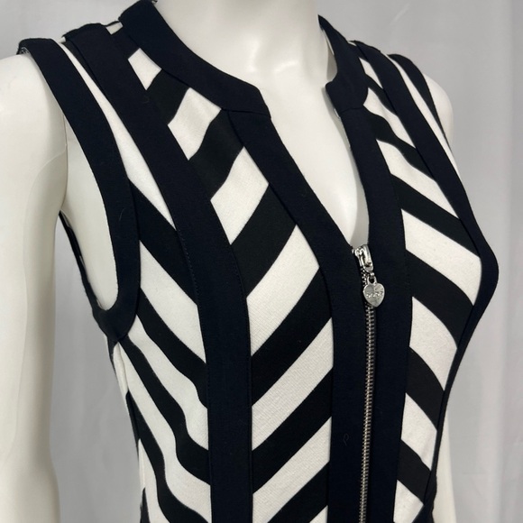 Bebe Y2K Black + White Logo Zip Wiggle Pencil Bodycon Day Night Sexy Dress Small - Picture 4 of 9